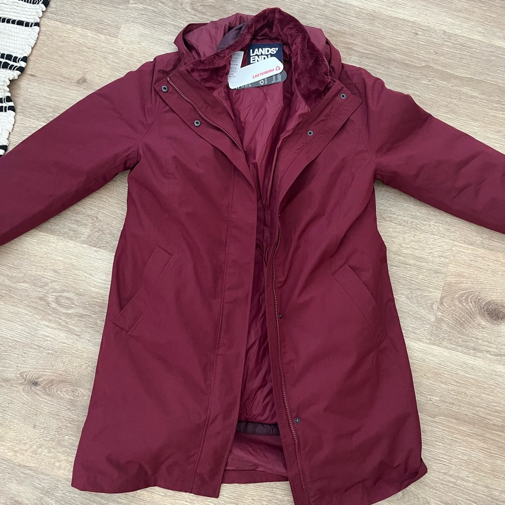 Lands’ End Primaloft 3 in 1 Parka, Maroon, New with Tags